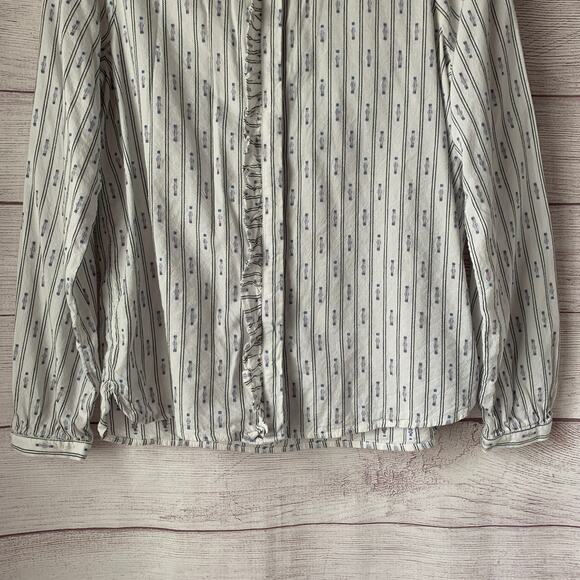 LOFT Petites White Striped Pink and Country Blue Blouse Button Up Size SP - Picture 3 of 16